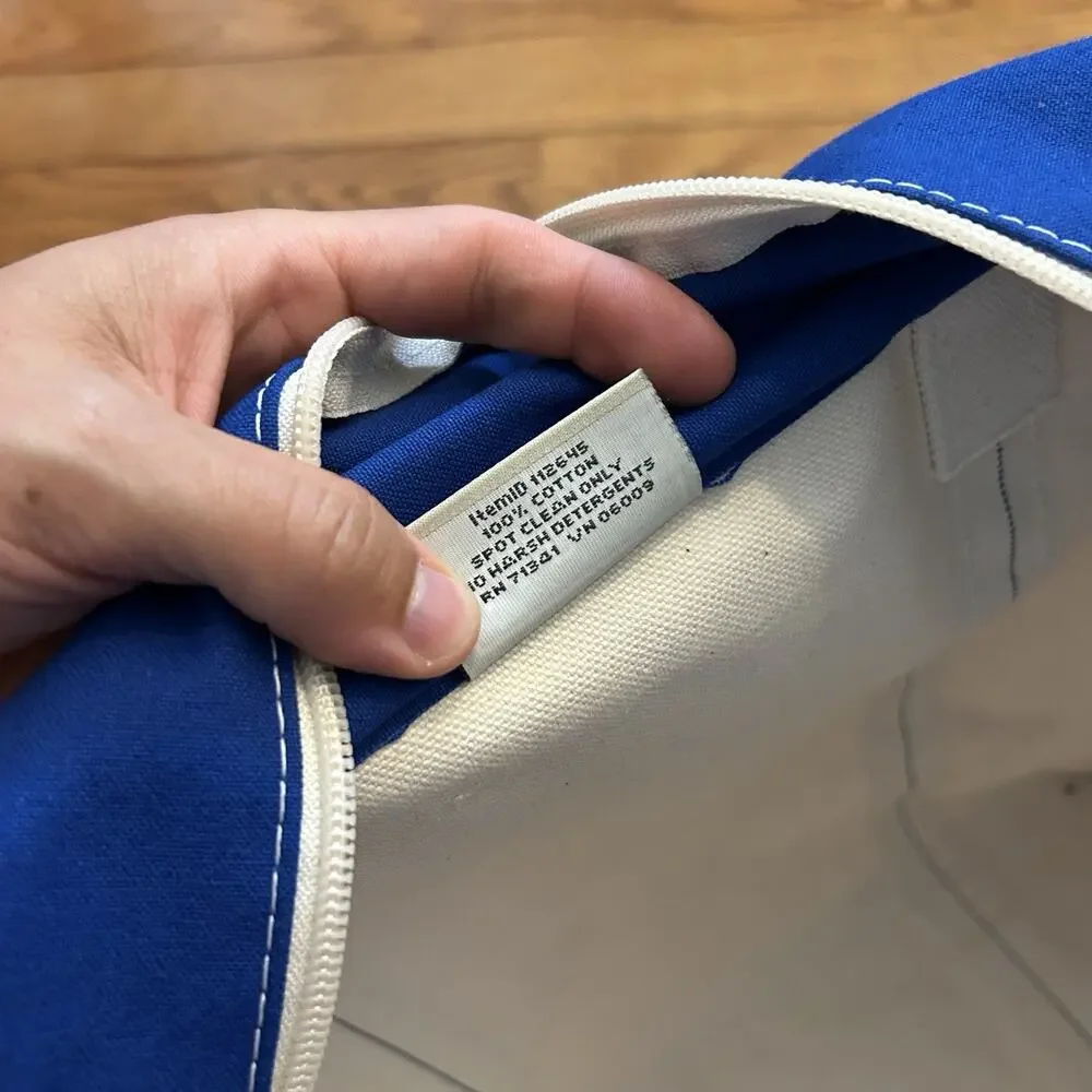 Vintage Ll Bean Boat And Tote Canvas Huge Large Blue Zip Bag Made In USA